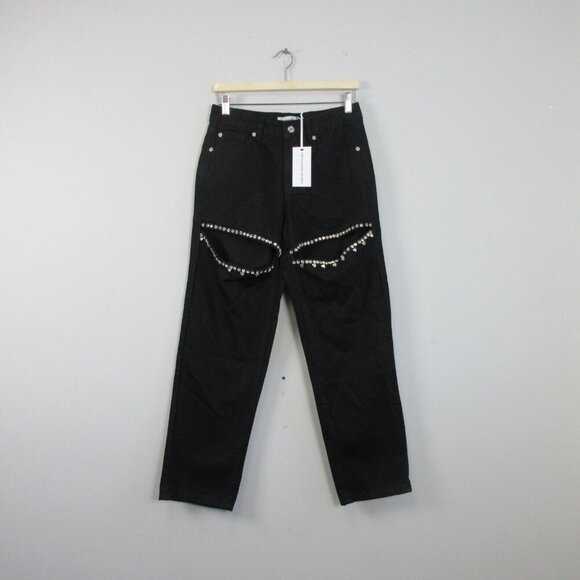Torn By Ronny Kobo Mariah Jean Women 27 Black Cotton Blend Rhinestone Preppy 682 - Picture 1 of 12